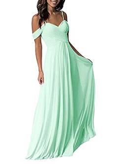 Tomwell Damen Spitzenkleid Brautjungfer Kleid Lang Chiffon Abendkleid Party Cocktailkleid Neckholder Sommerkleid A Grün L von Tomwell