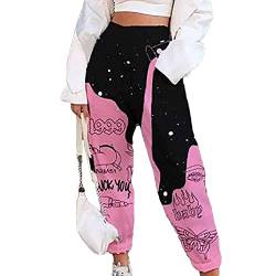 Tomwell Damen Sporthosen Jogginghose Lang Yogahose Freizeithose Mit Taschen Bequem Aufdruck Kordelzug Laufhosen Baumwolle High Waist Trainingshose Sweathose 3 Rosa 3XL von Tomwell