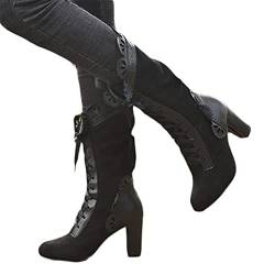 Tomwell Damen Stiefeletten Retro Comfort Schnürsenkel Frauen Ankle Boots Herbst Winter Hochhackige Damenstiefel aus Spitze Lederstiefel Knöchel Schuhe Schwarz 37 EU von Tomwell