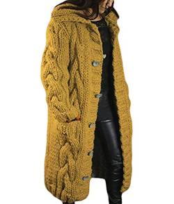 Tomwell Damen Strickjacke Lang Cardigan Übergangsjacke Strick Pullover Strickmantel Herbst Winter Grobstrick Wintermäntel Pulli Sweater Outwear Cape Gestrickt Gelb L von Tomwell