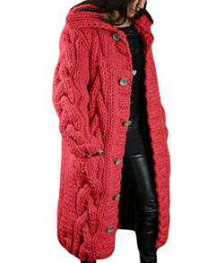 Tomwell Damen Strickjacke Lang Cardigan Übergangsjacke Strick Pullover Strickmantel Herbst Winter Grobstrick Wintermäntel Pulli Sweater Outwear Cape Gestrickt Orange 3XL von Tomwell