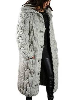 Tomwell Damen Strickjacke Lang Cardigan Übergangsjacke Strick Pullover Strickmantel Herbst Winter Grobstrick Wintermäntel Pulli Sweater Outwear Hooded Cape Gestrickt Grau L von Tomwell