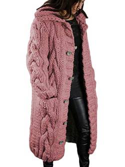 Tomwell Damen Strickjacke Lang Cardigan Übergangsjacke Strick Pullover Strickmantel Herbst Winter Grobstrick Wintermäntel Pulli Sweater Outwear Hooded Cape Gestrickt Rosa XS von Tomwell