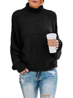 Tomwell Damen Strickpulli Oversize Rundhals Halbhoher Kragen Pullover Kurz Pulli Oversize Loose Lange Ärmel Stricken Oberteil Tops Damen Pullover Strickpullover A Schwarz XL von Tomwell