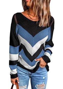 Tomwell Damen Strickpullover Casual Herbst Winter Sweater Langarm Lose Pulli Jumper Sweatshirt Strickpulli Pullover Rollkragenpullover Streifenpullover C Blau L von Tomwell