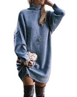 Tomwell Damen Strickpullover Sweater Rollkragen Pullover Jumper Strick Pulli Oversize A Blau M von Tomwell