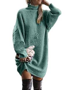 Tomwell Damen Strickpullover Sweater Rollkragen Pullover Kuscheliger Jumper Strick Pulli Oversize A Grün S von Tomwell