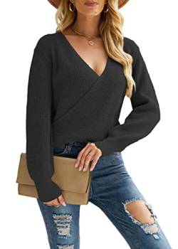 Tomwell Damen Strickpullover V Ausschnitt Cross Wrap Wickelpullover Langarm Elegant Oberteile Pullover Winter B Schwarz L von Tomwell