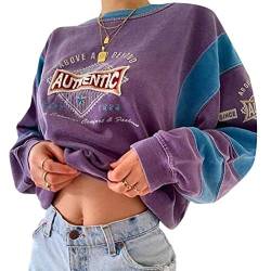 Tomwell Damen Sweatshirt Buchstaben Druck Langarm Rundhals Pullover Bauchfrei Warm Pulli Oversized Casual Bequem Teenager Mädchen Hoodie Sportbekleidung A Violett 3XL von Tomwell