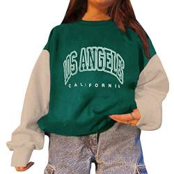 Tomwell Damen Sweatshirt Buchstaben Druck Langarm Rundhals Pullover Warm Pulli Oversized Casual Bequem Teenager Mädchen Hoodie Sportbekleidung Lang Tops W Grün M von Tomwell