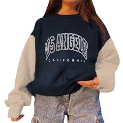 Tomwell Damen Sweatshirt Buchstaben Druck Langarm Rundhals Pullover Warm Pulli Oversized Casual Bequem Teenager Mädchen Hoodie Sportbekleidung Lang Tops W Marineblau XL von Tomwell