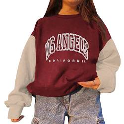 Tomwell Damen Sweatshirt Buchstaben Druck Langarm Rundhals Pullover Warm Pulli Oversized Casual Bequem Teenager Mädchen Hoodie Sportbekleidung Lang Tops W Rot S von Tomwell