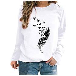 Tomwell Damen Sweatshirt Langarmshirt Pusteblume Eule Rundhals Drucken Pullover Bluse Langarm Shirts Herbst Winter Pulli Tops Oberteile E Weiß L von Tomwell