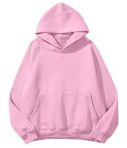 Tomwell Damen Sweatshirt Pullover Teenager Mädchen Hoodie Herbst Winter Frauen Oberteile Langarmshirt Kapuzenpullover Mode Bequem Casual Pulli mit Kordel und Taschen G Rosa XS von Tomwell