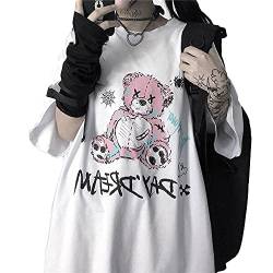 Tomwell Damen T-Shirt Kawaii Sommer Kurzarm Lose Hemd Shirt Anime Cartoon Oversize Rundhals Sweatshirt Oberteil Japan Harajuku Gothic Kpop Fashion Pastel Goth Lässige Tops Weiß H M von Tomwell