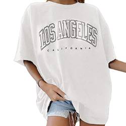 Tomwell Damen T-Shirt Sommer Kurzarm Grafikdruck Shirt Tunika Lose Rundhals Longshirt Frauen Bluse Oberteile Lang Tops für Teen Girls Sommer Weiß M von Tomwell