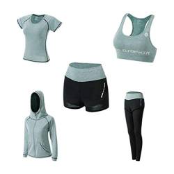 Tomwell Damen Trainingsanzüge Yoga Kleidung Anzug 2 Set Sportanzüge Jogginganzug Gym Fitness Kleidung Laufbekleidung Sportswear Sport Outfit Damen BH Leggings Set Grün 3XL von Tomwell