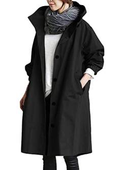 Tomwell Damen Trenchcoat Langarm Warm Schlanke Knöpfe Langer Mantel Winddichter Herbst Wintermantel Jacke Parka A Schwarz XL von Tomwell