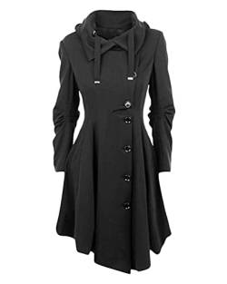 Tomwell Damen Trenchcoat Langarm Warm Schlanke Knöpfe Langer Mantel Winddichter Herbst Wintermantel Jacke Parka mit Reverskragen (M, A Schwarz) von Tomwell