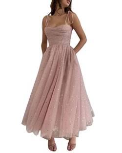 Tomwell Damen V-Ausschnitt Glänzend Partykleid Langarm Sexy Cocktailkleid für Hochzeit Paillettenkleid Abendkleider Elegante Festliches Kleid Glitzer Abendkleid D Rosa XS von Tomwell