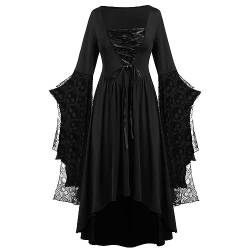 Tomwell Damen Vintage Mittelalter Elegante Lang Kleider Schnürkleid Retro Renaissance Cosplay Dress Party Festlich A-Linie Maxikleid Halloween Kostüm C Schwarz L von Tomwell