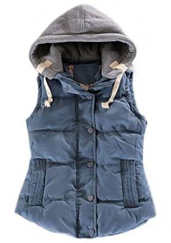 Tomwell Damen Weste Übergang Parka Outdoor Weste Übergangsjacke Steppweste Mit Abnehmbarer Kapuze A Blau L von Tomwell