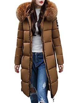 Tomwell Damen Winterjacke Parka Daunenjacke Jacke Mantel Lange mit Fellkapuze Steppjacke Warm Wintermantel Outwear A Kaffee 36 von Tomwell