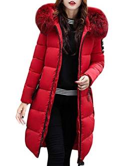 Tomwell Damen Winterjacke Parka Daunenjacke Jacke Mantel Lange mit Fellkapuze Steppjacke Warm Wintermantel Outwear A Rot 34 von Tomwell