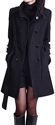 Tomwell Damen Wintermantel Herbst Mantel Steppjacke Kapuzenjacke Übergangsjacke Trenchcoat Zweireihig Wollmantel Gesteppt Parka Coat Jacke Outwear (L, C Schwarz) von Tomwell