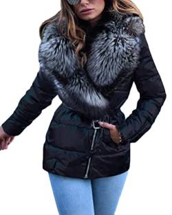 Tomwell Damen Wintermantel Parka Outdoor Leichte Daunenjacke Jacke Mantel Elegant Pelzkragen Steppjacke Warmer Casual Winterjacke Outwear mit Taschen Schwarz M von Tomwell