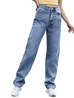 Tomwell Damen Y2K Jeanshose mit hoher Taille und weitem Bein Loose Flare Bleistift Jeanshose Harajuku E-Girl Streetwear Hose E Blau XL von Tomwell