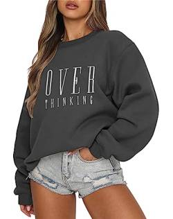 Tomwell Damen übergroße Sweatshirt Los Angeles Vintage Oversized Langarmshirt Rundhals Pullover Teenager Mädchen Casual Oberteile Tops Winter Herbst Streetwear Pulli A Dunkelgrau M von Tomwell