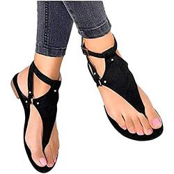 Tomwell Frauen Keilabsatz Sandalen Sommer Offene Schuhe Faux Leder Plattform Rom Damen Flip Flops Freizeit Sommerschuhe Schwarz 38 EU von Tomwell