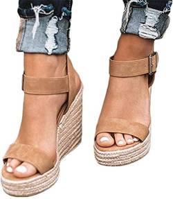 Tomwell Frauen Keilabsatz Sandalen Sommer Offene Schuhe Faux Leder Plattform Rom Damen Flip Flops Freizeit Sommerschuhe T Khaki 35 EU von Tomwell