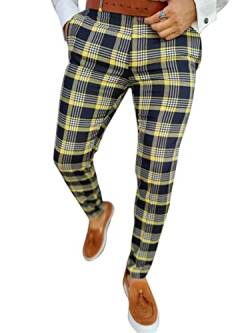 Tomwell Freizeithose Herren Karierte Business Hose Chino Streetwear Lang Pants Sporthosen Trainingshose Sweatpants Gelb XL von Tomwell