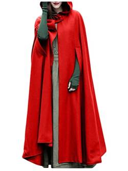 Tomwell Halloween Kostüm Weihnachten Mit Kapuze Lange Frauen Cape Winter Casual Vintage Mantel Mädchen Mode Knopf Weiblichen Umhang Wollmantel Rot M von Tomwell