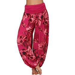 Tomwell Haremshose Damen Lang Lose Bedrucken Pumphose Leichte Sommer Lässige Blumenmuster Aladin Pants Yogahose Strandhose mit Elastischen Bund A Rot 3XL von Tomwell