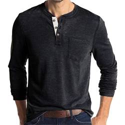 Tomwell Herren Henley Shirts Langarmshirt Casual T Shirt Slim Fit Knöpfe Basic T-Shirts mit Knopf Männer Langarm Shirts Einfarbig Longsleeve-Sweatshirt mit Tasche A Dunkelgrau XXL von Tomwell