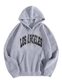 Tomwell Herren Hoodie Pullover mit Kapuze Kapuzenpullover für Damen Herren Los Angeles Langarm Sweatshirt Männer Sports Hoodie für Paare Warm Pulli Sportbekleidung B Grau S von Tomwell