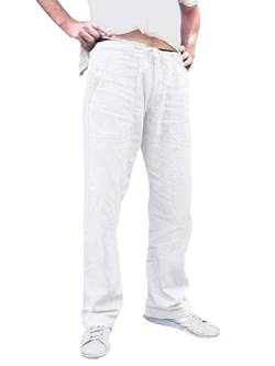 Tomwell Herren Hose Leinenhose Stoffhose Regular Fit Strandhose Leinen mit Kordelzug Straight Lange Hose Männer Mode Sommerhose 3 Weiß 5XL von Tomwell