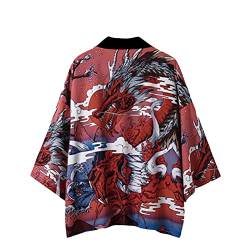 Tomwell Herren Japanischen Kimono Cardiqan Bademantel Morgenmantel Robe Dreiviertel-Ärmel Mit Lockerem Yin Yang und Drachen Drucken Unisex Lose Bluse Sommer Tops J XXL von Tomwell