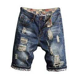 Tomwell Herren Jeans Shorts Patches Kurze Hose Sommer Bermuda Denim im Used-Look Männer Vintage Jeanshose Moderne Slim Fit Mix B Blau XXL von Tomwell