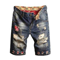 Tomwell Herren Jeans Shorts Patches Kurze Hose Sommer Bermuda Denim im Used-Look Männer Vintage Jeanshose Moderne Slim Fit Mix D Blau XXL von Tomwell