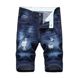 Tomwell Herren Jeans Shorts Zerrissene Jeans Kurze Hosen Sommer Freizeit Gerade Bermuda Jeans Denim Sommer Shorts Männer Vintage Blau Destroyed Jeanshose Slim Fit A Dunkelblau 3XL von Tomwell