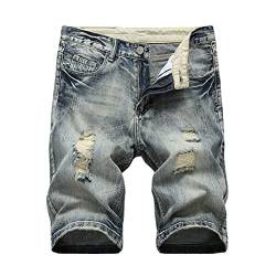 Tomwell Herren Jeans Shorts Zerrissene Jeans Kurze Hosen Sommer Freizeit Gerade Bermuda Jeans Denim Sommer Shorts Männer Vintage Blau Destroyed Jeanshose Slim Fit A Grau 3XL von Tomwell