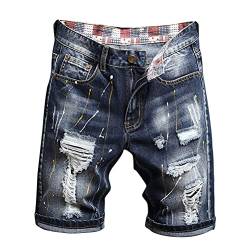 Tomwell Herren Jeans Shorts Zerrissene Jeans Kurze Hosen Sommer Freizeit Gerade Bermuda Jeans Denim Sommer Shorts Männer Vintage Blau Destroyed Jeanshose Slim Fit E Blau M von Tomwell