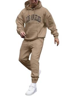 Tomwell Herren Jogginganzug 2 Teile Herbst Winter Sport Set Langarm Sportanzug mit Kapuze Männer Lose Trainingsanzug Los Angeles Brief Hoodie + Jogginghose für Fitness Gym A Khaki S von Tomwell