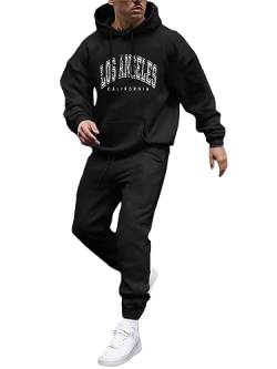 Tomwell Herren Jogginganzug 2 Teile Herbst Winter Sport Set Langarm Sportanzug mit Kapuze Männer Lose Trainingsanzug Los Angeles Brief Hoodie + Jogginghose für Fitness Gym A Schwarz L von Tomwell