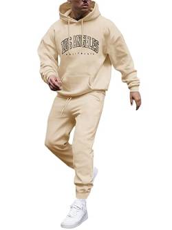 Tomwell Herren Jogginganzug 2 Teile Herbst Winter Sport Set Langarm Sportanzug mit Kapuze Männer Lose Trainingsanzug Los Angeles Brief Hoodie + Jogginghose für Fitness Gym B Beige S von Tomwell