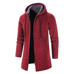 Tomwell Herren Kapuze Wintermantel Mantel Lang Slim Fit Herrenmantel Winter Premium Business Mantel Männer Wollmantel Langer Trenchcoat Mantel Windbreaker Warm Wolle Mantel Rot 3XL von Tomwell